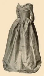 Bild eines blauen interessanten Kleides, getragen von Mrs. St. Clair, ca. 1760