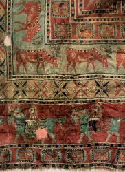 Detail des Teppichs: Damhirsche und Reiter, 5.-4. Jahrhundert v. Chr.