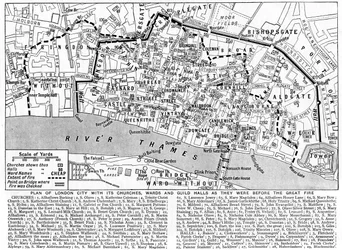 Plan der Stadt London mit Kirchen, Bezirken und Zunfthallen, 1926-1927