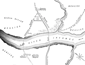 Plan des Unglücks am Intombe-Fluss am 12. März 1879, um 1880
