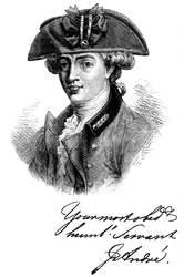 Porträt und Autogramm von Major John Andre, britischer Soldat und Spion des 18. Jahrhunderts, um 1880
