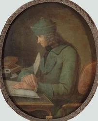 Porträt von François Marie Arouet de Voltaire 1694-1778, in seinem Arbeitszimmer, 2. Hälfte des 18. Jahrhunderts