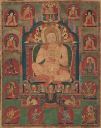 Porträt von Jnanatapa, begleitet von Lamas und Mahasiddhas, ca. 1350