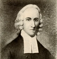 Porträt von Jonathan Edwards, in schlichtem Mantel und Bändern des presbyterianischen Predigers, ca. 1750-1937