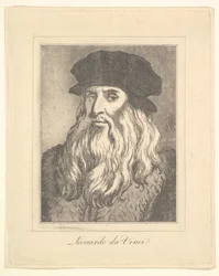 Porträt von Leonardo da Vinci aus Characaturas von Leonardo da Vinci, aus Zeichnungen von Wi..., 1786