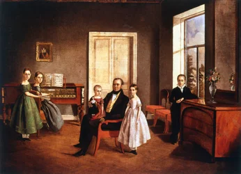 Porträt einer Familie in einem Innenraum, russisch, ca. 1840