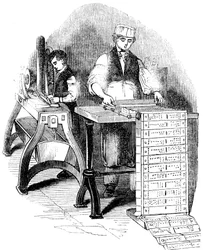 Vorbereitung von Lochkarten für einen Jacquard-Webstuhl, 1844