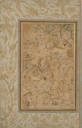 Prinzen jagen in einer felsigen Landschaft, ca. 1580-85, Ränder hinzugefügt ca. 1700er Jahre