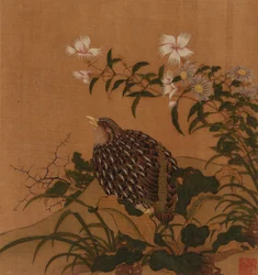 Wachtel und Blumen, Qing-Dynastie, 18. Jahrhundert
