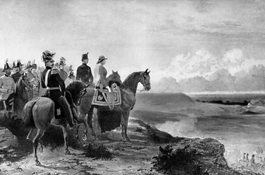 Königin Victoria inspiziert ihre Truppen, Aldershot, 1856, ca. 1920