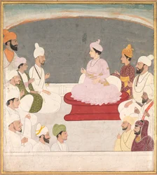 Raja Sansar Chand von Kangra und Höflinge, ca. 1783