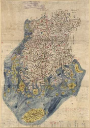 Relief dargestellt bildlich. Feder und Tinte und Aquarell. Text auf der Rückseite nicht bezogen auf die Karte. Geschenk von Andrew Saylor, 1992. Auch über die Website der Library of Congress als Rasterbild verfügbar. Akquisitionskontrollnummer 92-5a Tresor