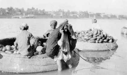 Flussfahrzeuge beladen mit Melonen, Tigris, 1917-1919