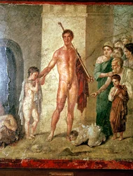 Römische Wandmalerei von Theseus nach dem Töten des Minotaurus, Pompeji