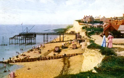 Strand von Rottingdean, East Sussex, Blick nach Westen, ca. 1900-1920