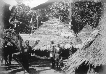 Rundhäuser der Einheimischen in Timotu, Santa Cruz, 1892