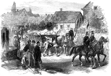 Russische Lanzenreiter bringen Vorräte, 1870