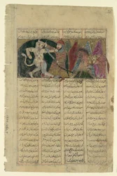 Rustam tötet den weißen Div, Folio aus einem Shahnama Buch der Könige, ca. 1330-40