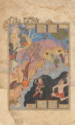 Rustam tötet den Weißen Div, Folio aus einem Shahnama Buch der Könige, 1560-80