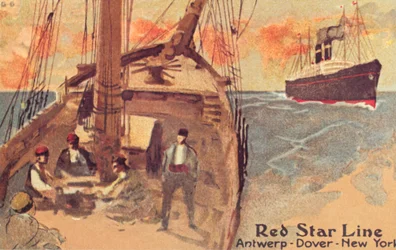 Segelschiff und Red Star Ozeandampfer, um 1900