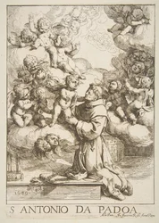Der heilige Antonius von Padua, der das Christkind anbetet, Kopie nach Cantarini, 1640