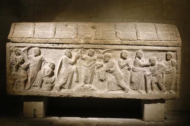 Abtei Saint Victor, Marseille. Sarkophag mit den Reliquien einer christlichen Frau, Frankreich