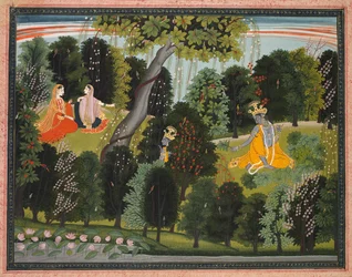 Sakhi überredet Radha, Krishna zu treffen, aus dem Lambagraon Gita Govinda..., ca. 1820-1825