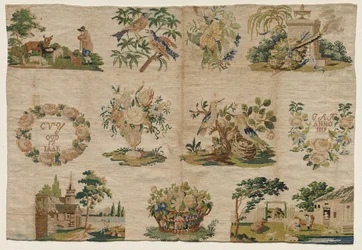 Stickmustertuch Fragment, 1819