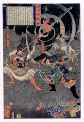 Samurai kämpfen gegen Affen, 19. Jahrhundert