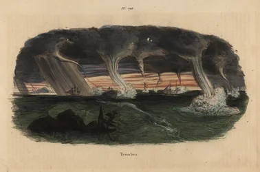 Meereslandschaft mit Wasserhosen und Segelschiffen aus dem 18. Jahrhundert