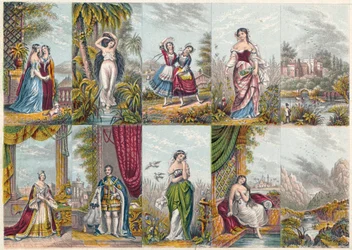 Serie von Ansichten und Figuren, einschließlich eines Porträts von Königin Victoria und Prinz Albert, 1851