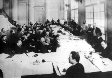 Sitzung der landwirtschaftlichen Kommission der Ersten Duma, St. Petersburg, Russland, 1906