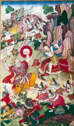 Siva zerstört den Dämon Andhaka, Harivamsa-Manuskript, Mughul, ca. 1590