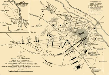 Skizze der Schlacht von Cawnpore, 1857