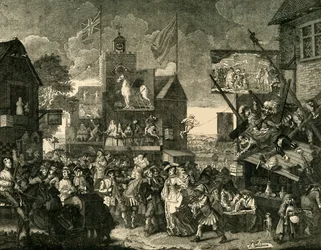 Southwark-Messe. Nach Hogarths Bild, um 1878