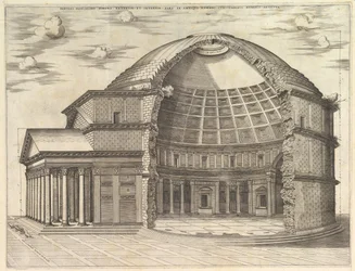 Speculum Romanae Magnificentiae: Das Pantheon, aufgebrochen, um das Innere zu zeigen, 1553