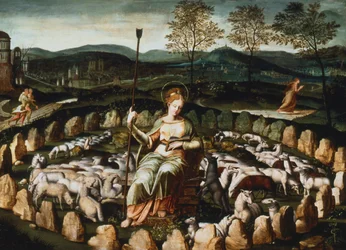 St. Genevieve hütet ihre Schafe, 16. Jahrhundert