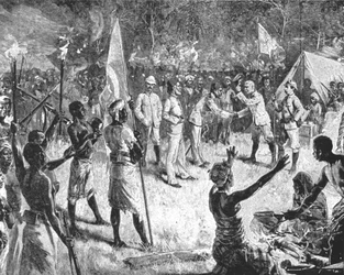 Stanleys Treffen mit Emin Pascha, 29. April 1888, in Kavalli, 1901
