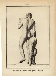 Statue des Bacchus, römischer Weingott, nackt mit einem Satyr