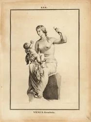Statue der Venus Genetrix, römische Göttin der Liebe, Schönheit, Sexualität und Fruchtbarkeit, als Mutter mit Kind Eros