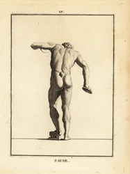 Statue eines Fauns bei einer Bacchanalischen Orgie mit Zimbeln und Scabellum