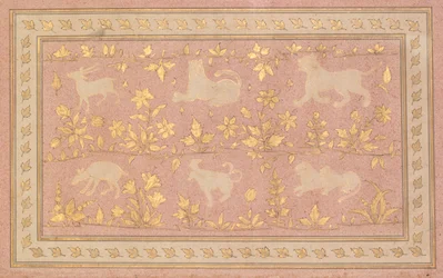 Schablonierte Szenen von Löwe und Gazelle, ca. 1710