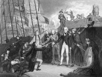 Kapitulation des spanischen Schiffes San Josef nach der Schlacht von Kap St. Vincent, 1797