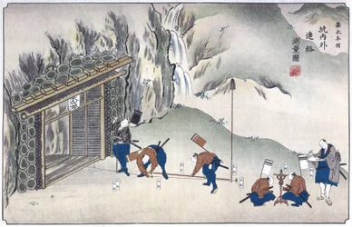 Vermessung des Eingangs zu einer Mine, Japan, ca. 1850