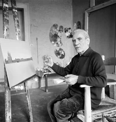 Der Maler Virgilio Guidi in seinem Atelier - Venedig - 1970