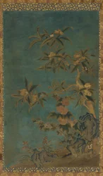 Wandteppich: Obstbäume und Stockrosen, Ming-Dynastie, 1368-1644