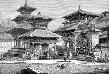 Tempel gegenüber dem Königspalast, Katmandu, Nepal, 1895