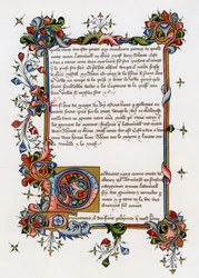 Textseite mit illuminierter Initiale, frühes 15. Jahrhundert