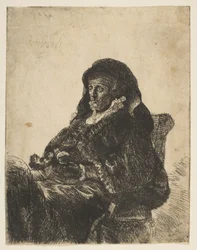 Die Mutter des Künstlers sitzt an einem Tisch, schaut nach links: Dreiviertellänge, nach 1631