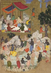 Das Erwachen von Kumbhakarna in der Goldenen Stadt Lanka, Folio aus einem Ramayana